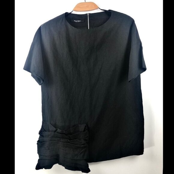 * 𝅺Nuovo Borgo Black Short Sleeved Tunic Size M Lagenlook Avant Garde Size 42/M - Picture 1 of 5